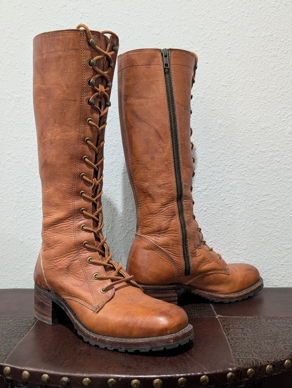 Frye Campus Lug Tall Lace Up Boots – Cognac Leather – Size 9 - Picture 15 of 16